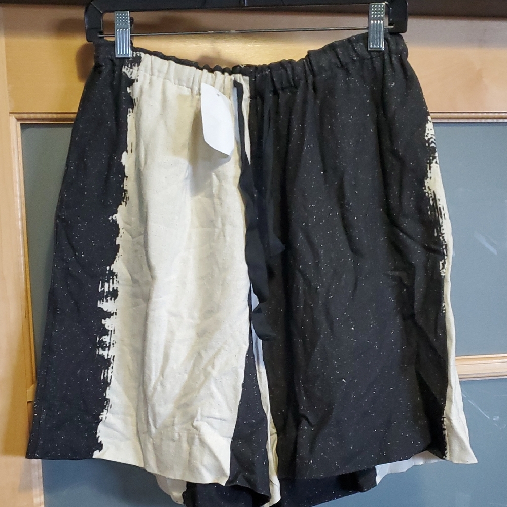Men's Black and White Flat Front Shorts